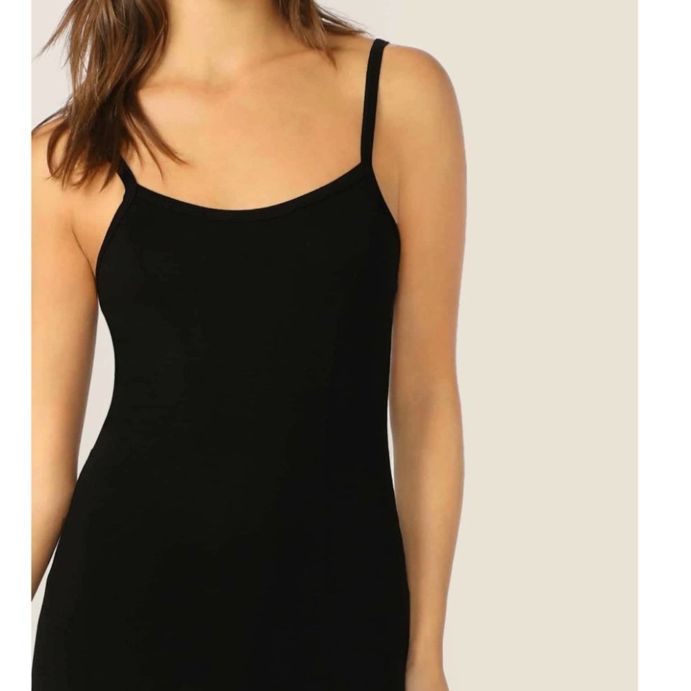 Form-Fitting Solid Cami Romper Black - image 3